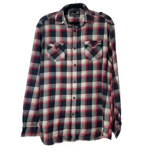 Elixir Black Gray Res Plaid Button Down/Up Long Sleeve Shirt 100% cotton XXL